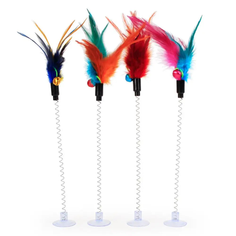 Cat Toy Colorful Suction Cup Spring Feather With Bell Pet Toys Cat Supplies Cat Plush Cat Toys Funny Cat Stick Interactive Toys